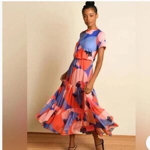 NWOT HUTCH Anthropologie Tiered Spring Floral Midi Dress Sz M